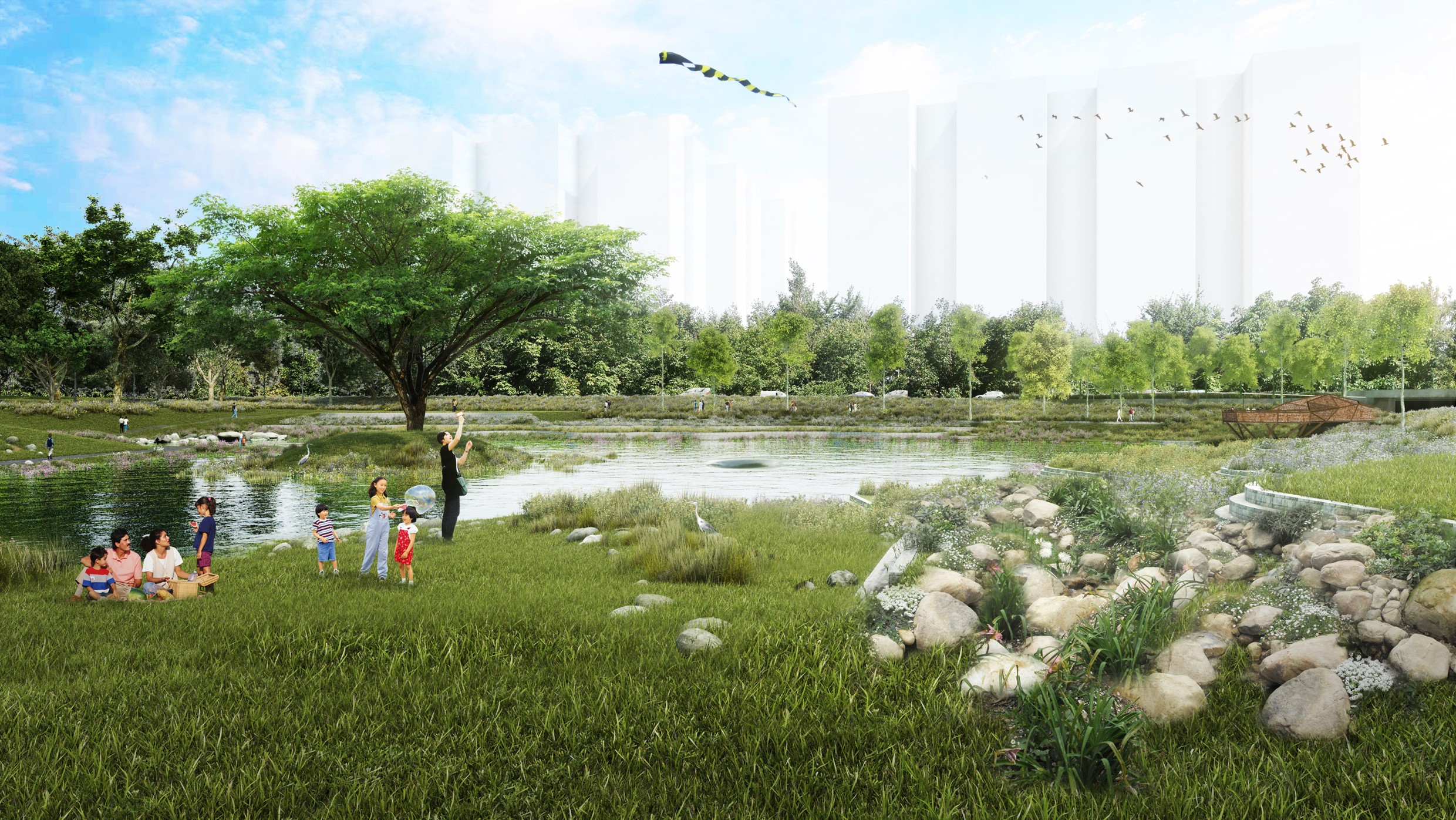 Alkaff Lake, a retention pond that is part of Singapore’s sustainable stormwater management and housed in Park South in Bidadari Park