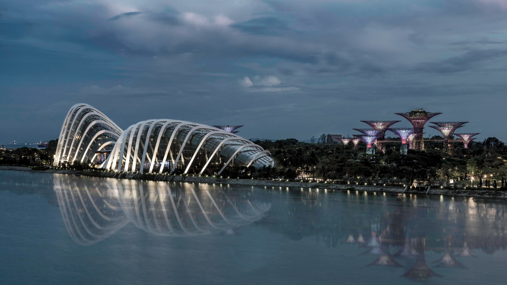 View of Marina South in Gardens By The Bay at Night