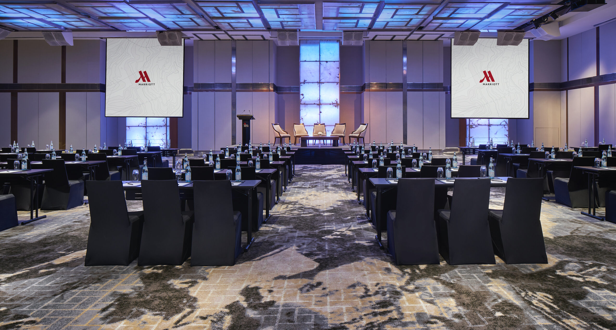 The Ballroom carpet is inspired by Chinese brush painting and calligraphy