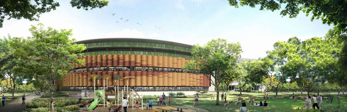 Dining in a Park in a... Hawker Centre? Pasir Ris Central Hawker Centre, Singapore, is situated in the immediate vicinity of the Pasir Ris Town Park, elevating the dining experience with panoramic view.